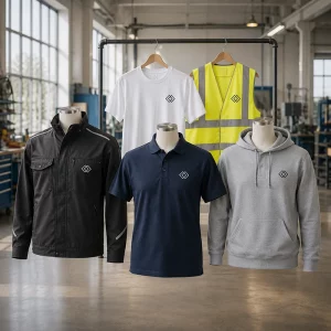 Firmen-Textildruck auf Arbeitskleidung, Poloshirt, Hoodie, T-Shirt und Warnweste